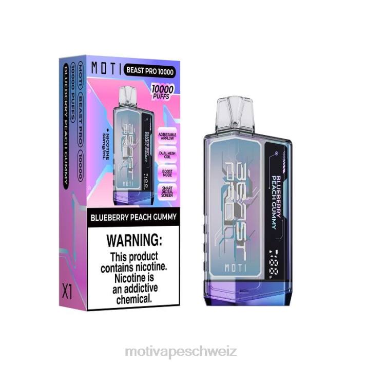 Moti Piin Kaufen | MOTI Beast Pro Einweg-Vaporizer (5 %, 10.000 Züge) Blaubeer-Pfirsich-Gummi 4H8N39