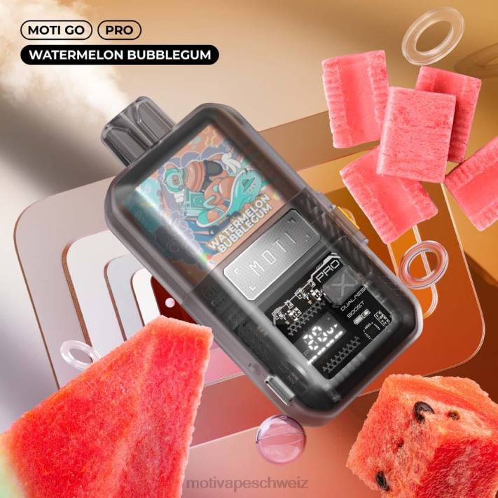 Moti Vape Kaufen | MOTI Go Pro Einweg-Vaporizer (5 %, 12.000 Züge) Wassermelonen-Kaugummi 4H8N23